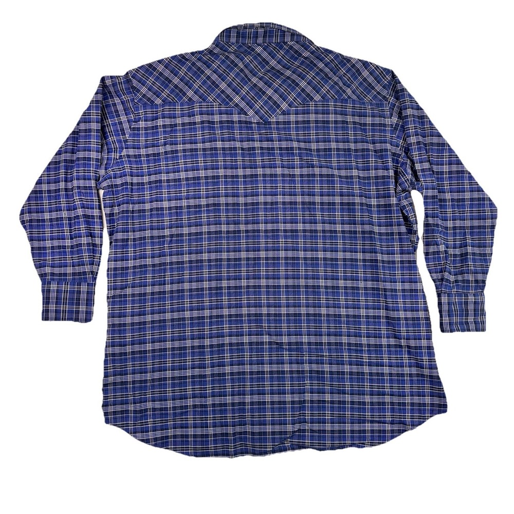 Ely Cattleman Shirt Mens 4XL (20/36) Tall Blue Plaid Pearl Snap Vintage - Picture 2 of 5